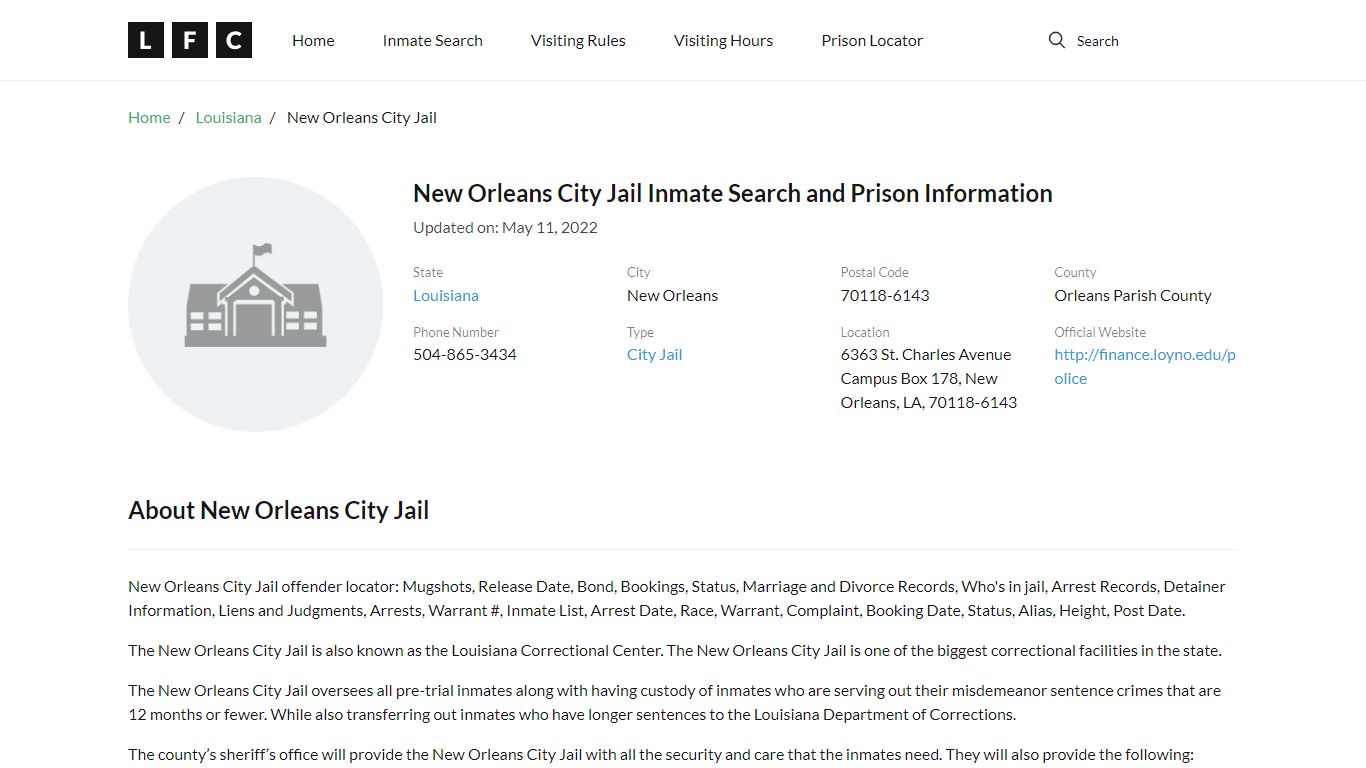 New Orleans City Jail Inmate Search, Visitation, Phone no ...